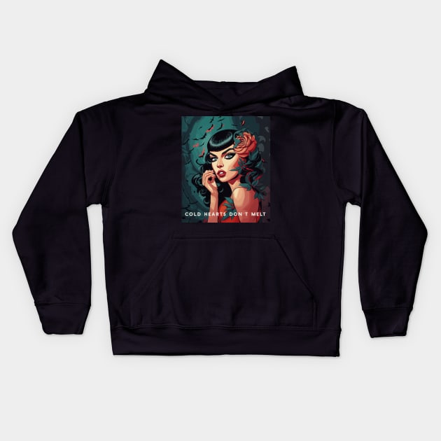 pin up vampire with bats Kids Hoodie by Kingrocker Clothing